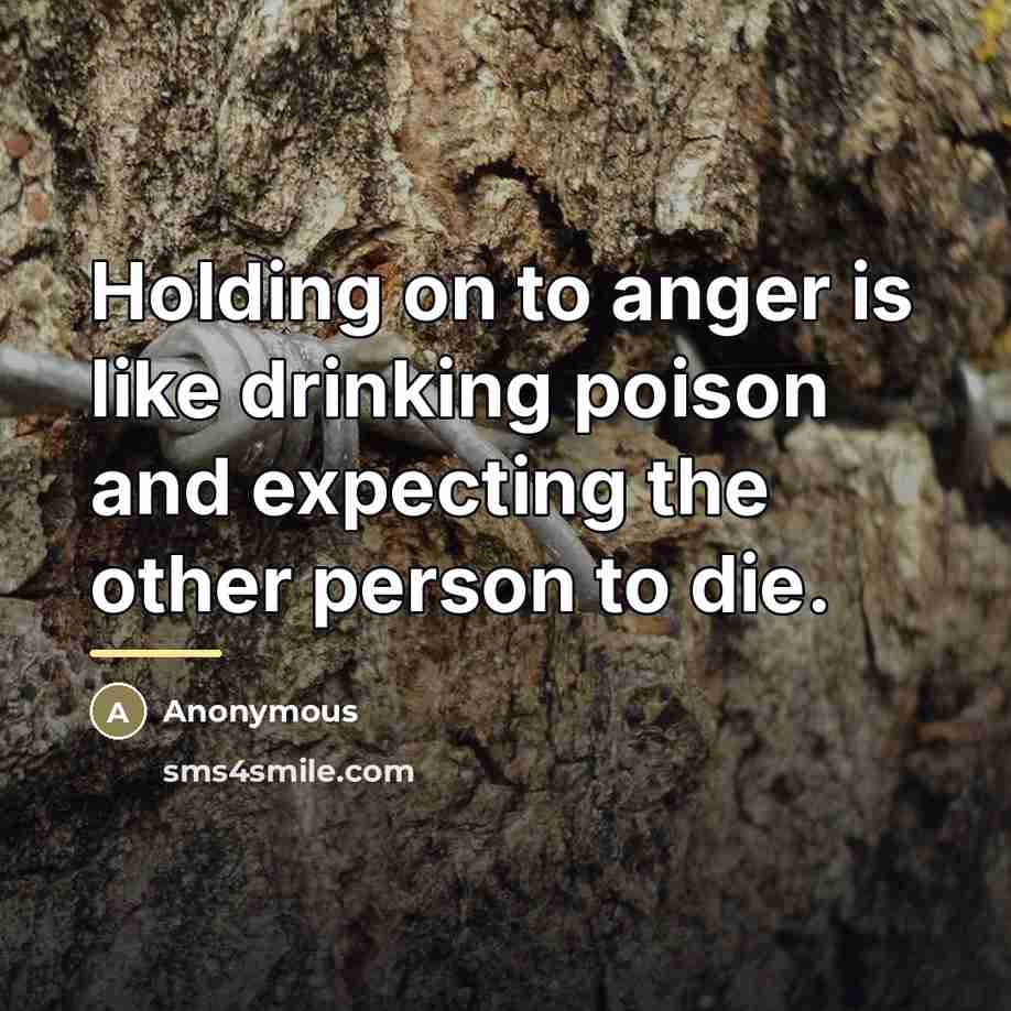 “Holding on to anger is like drinking poison and expecting…” quote by Anonymous