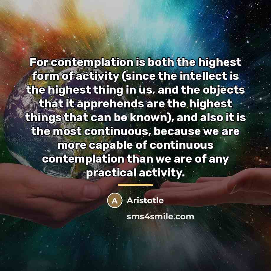 “For contemplation is both the highest form of activity (since…” quote by Aristotle