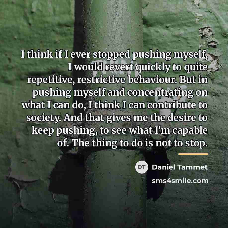 “I think if I ever stopped pushing myself, I would…” quote by Daniel Tammet