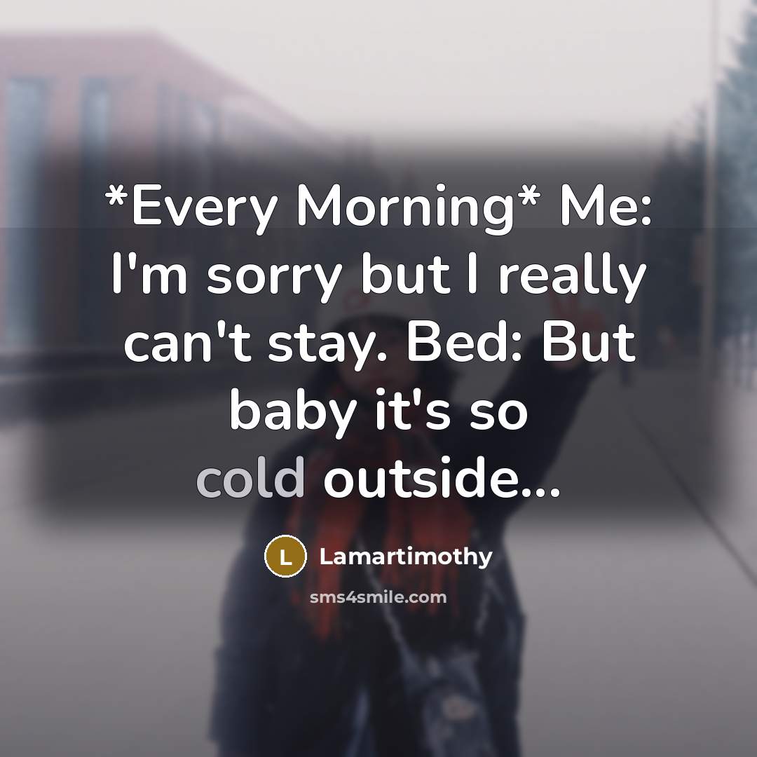 “*Every Morning* Me: I'm sorry but I really can't stay. Bed: But baby it's so cold outside...” quote by Lamartimothy
