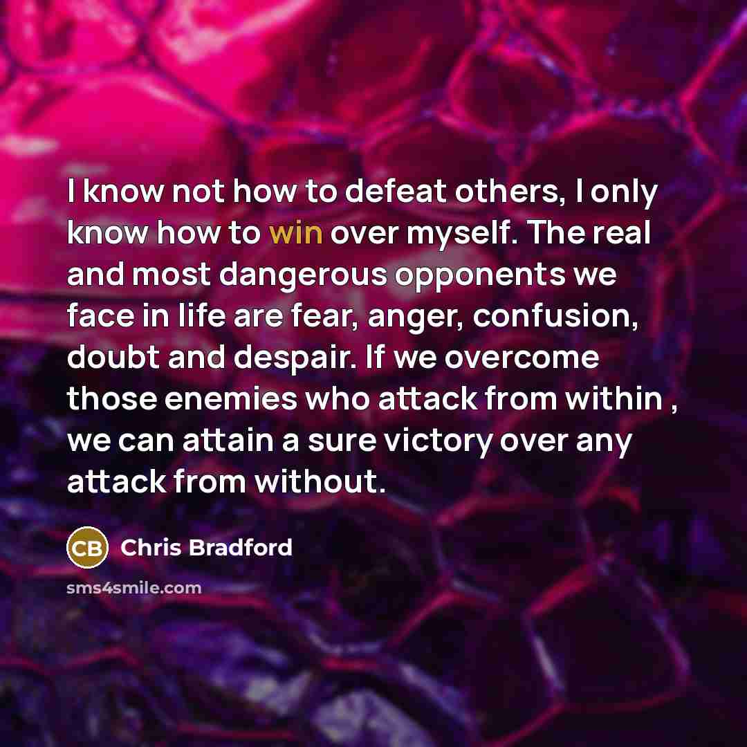 “I know not how to defeat others, I only know…” quote by Chris Bradford