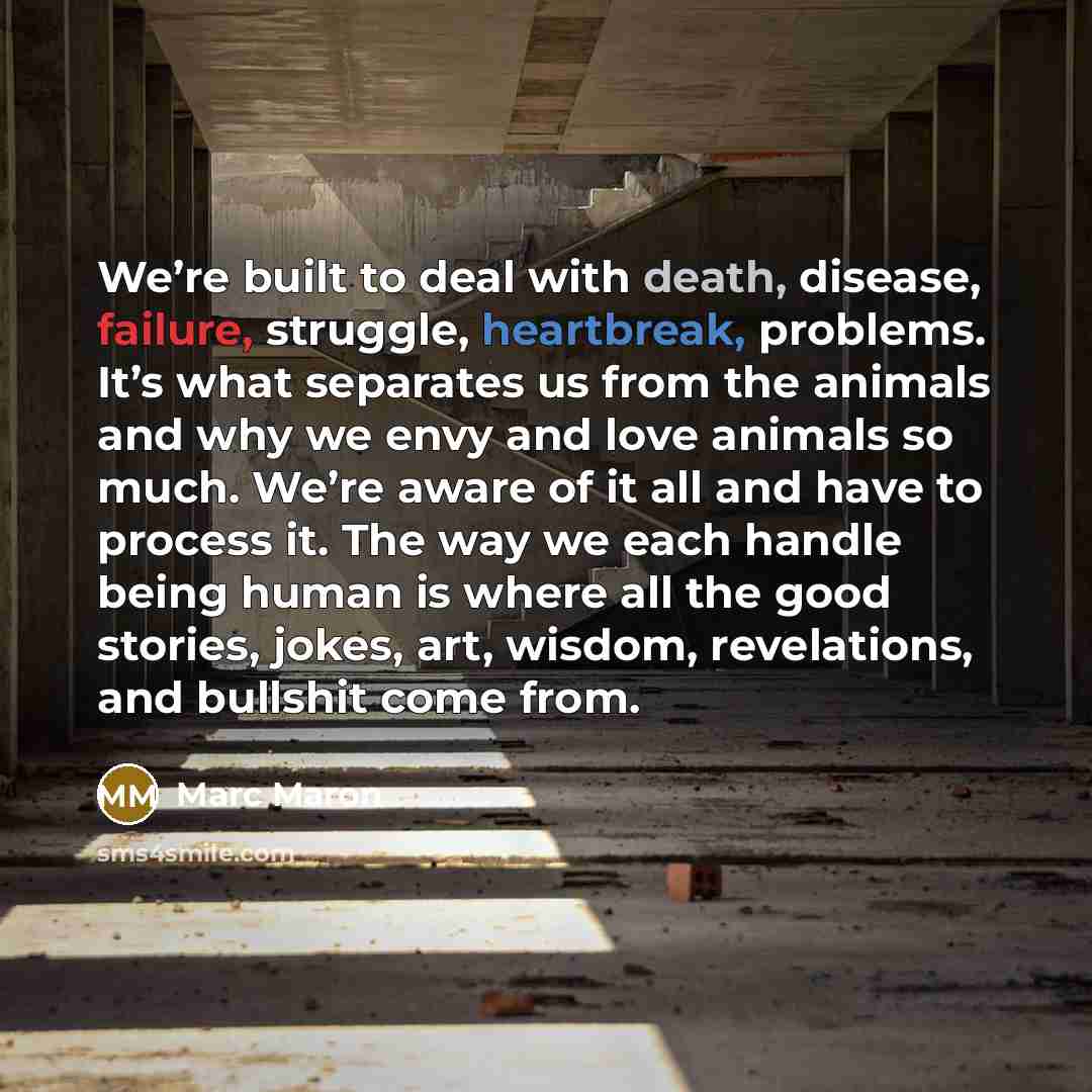 “We’re built to deal with death, disease, failure, struggle, heartbreak,…” quote by Marc Maron