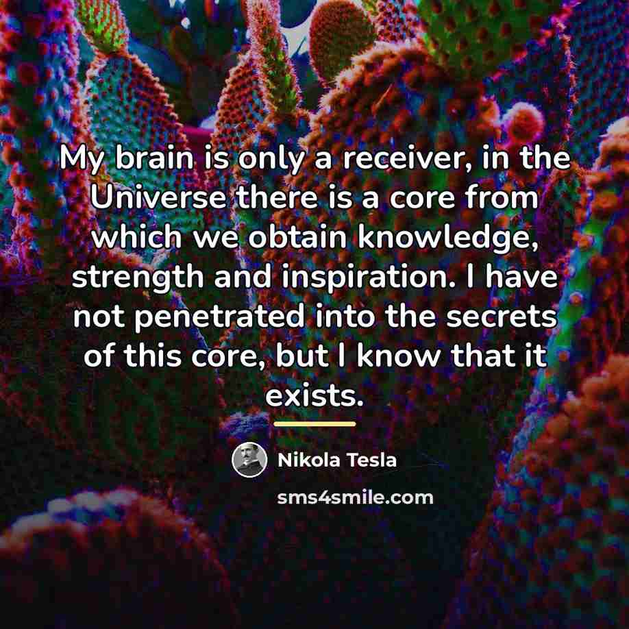 “My brain is only a receiver, in the Universe there…” quote by Nikola Tesla