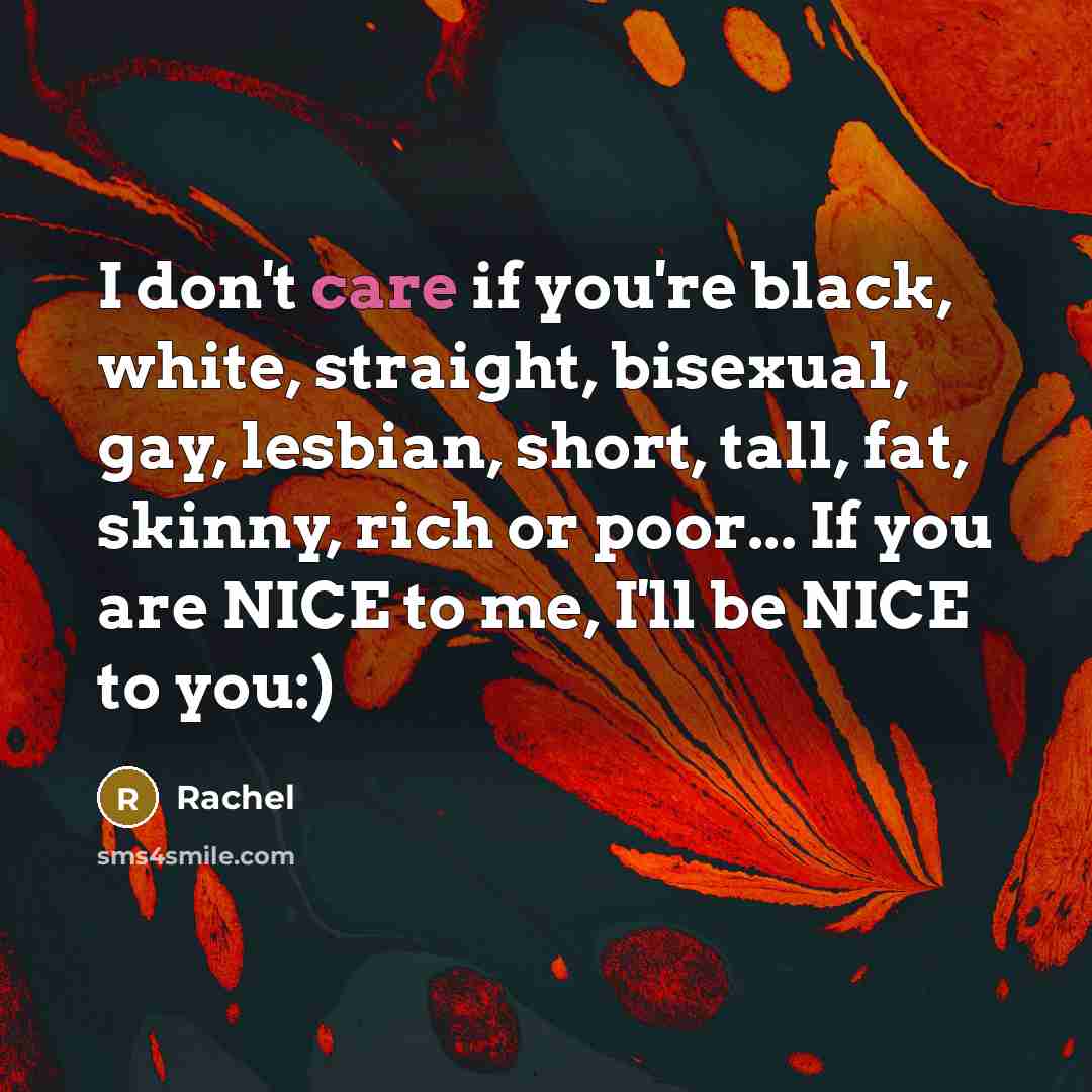 “I don't care if you're black, white, straight, bisexual, gay,…” quote by Rachel