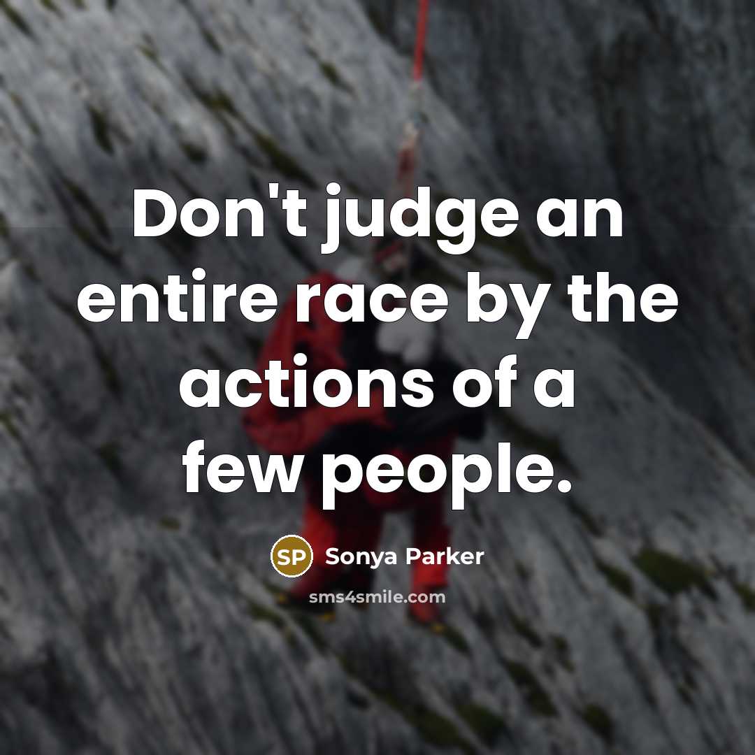 “Don't judge an entire race by the actions of a…” quote by Sonya Parker