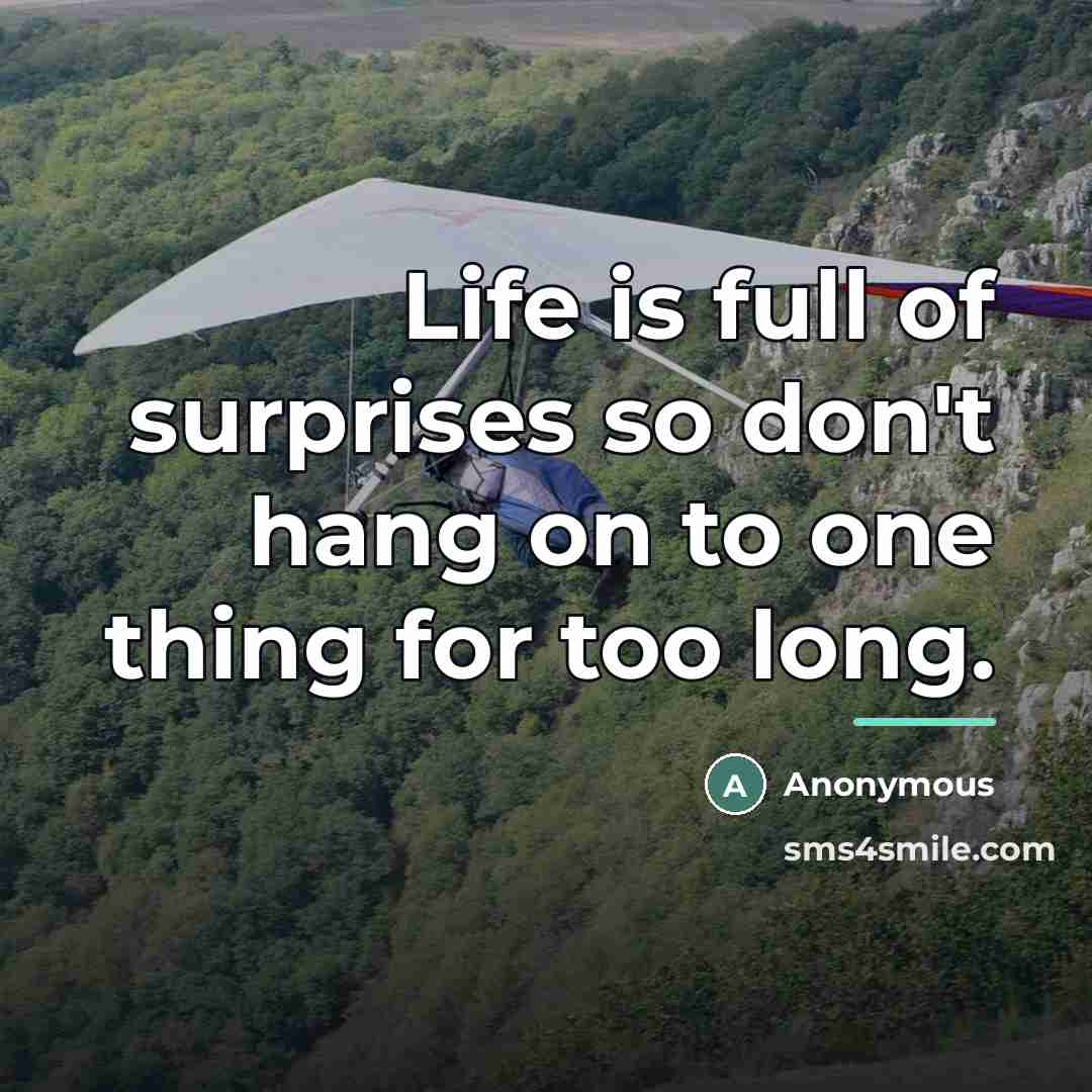 “Life is full of surprises so don't hang on to…” quote by Anonymous