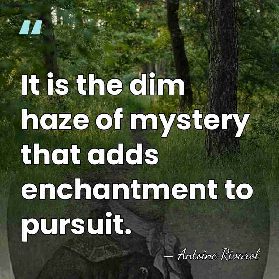 It is the dim haze of mystery that adds enchantment to pursuit. - Antoine Rivarol