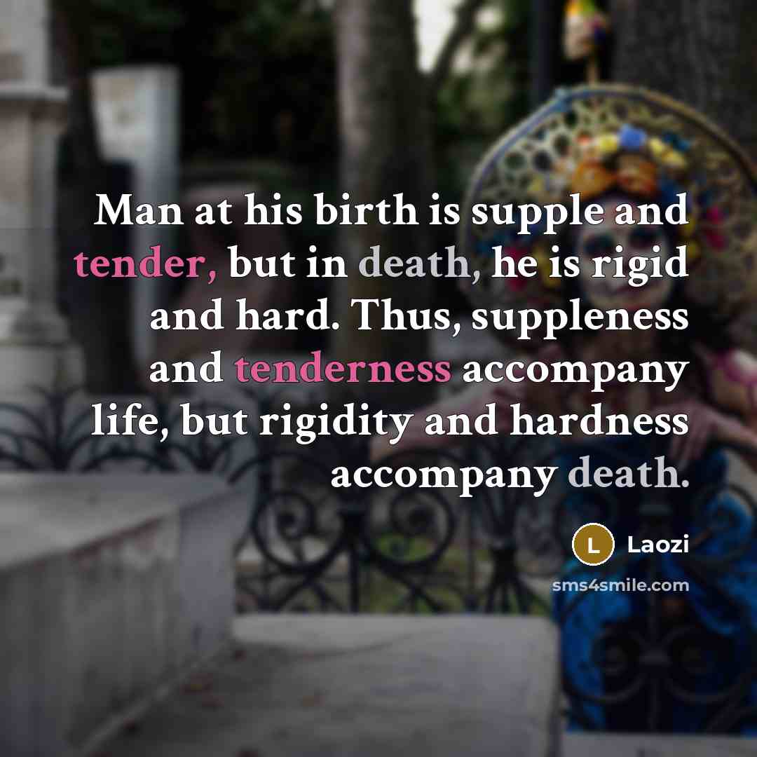“Man at his birth is supple and tender, but in…” quote by Laozi