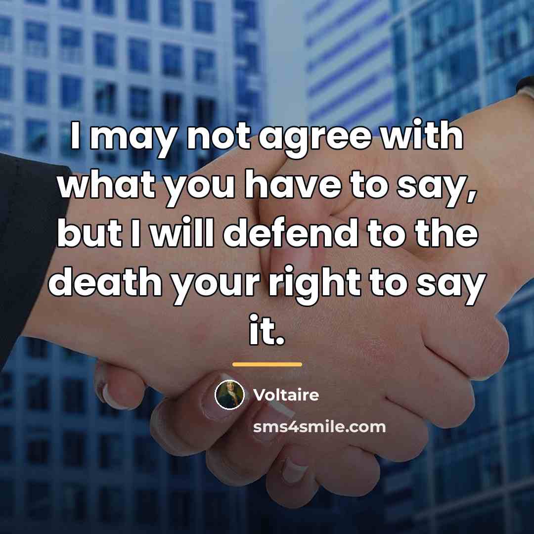 “I may not agree with what you have to say,…” quote by Voltaire