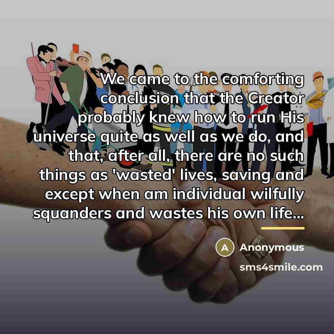 “We came to the comforting conclusion that the Creator probably…” quote by Anonymous
