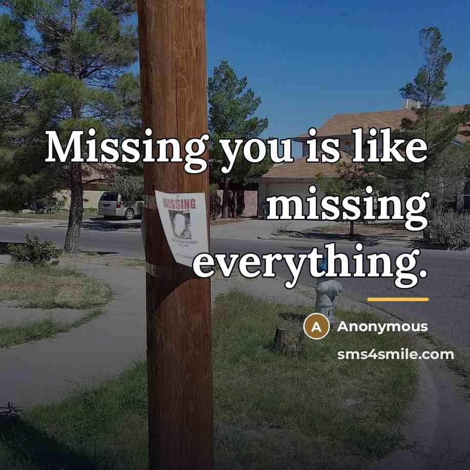 “Missing you is like missing everything.…” quote by Anonymous
