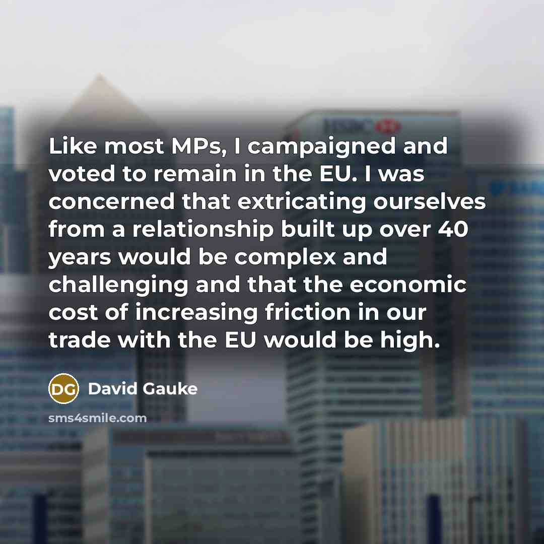 “Like most MPs, I campaigned and voted to remain in…” quote by David Gauke