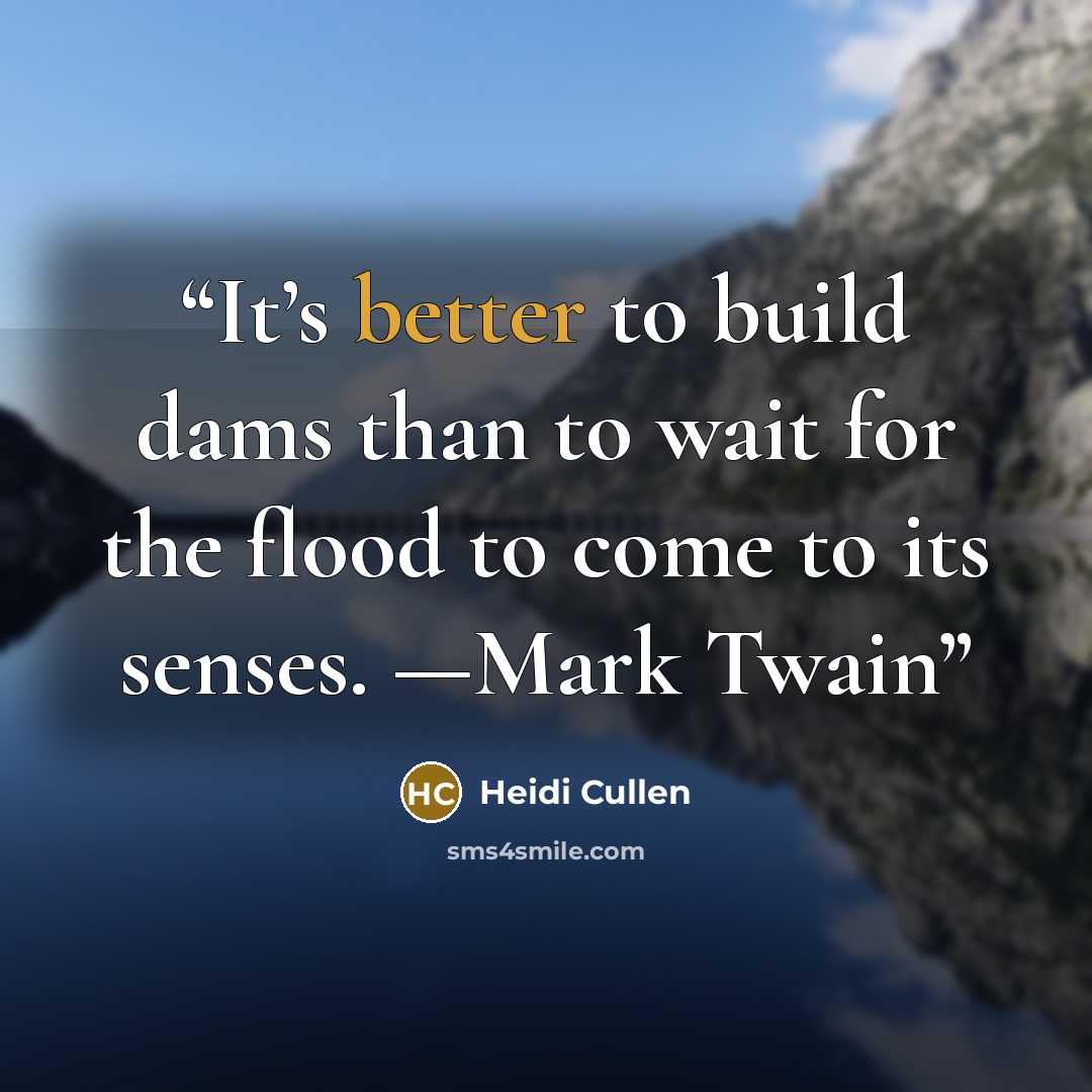 “It’s better to build dams than to wait for the flood to come to its senses. —Mark Twain” quote by Heidi Cullen