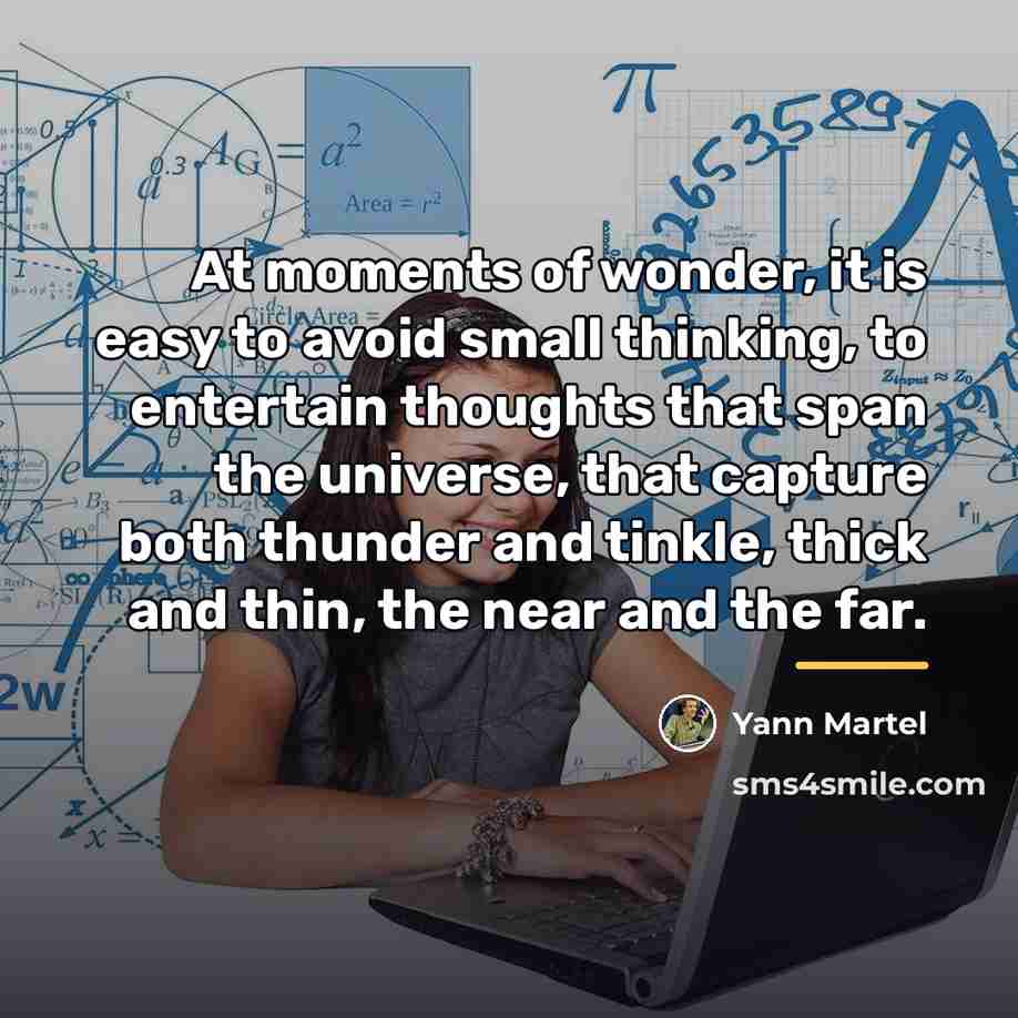 “At moments of wonder, it is easy to avoid small…” quote by Yann Martel