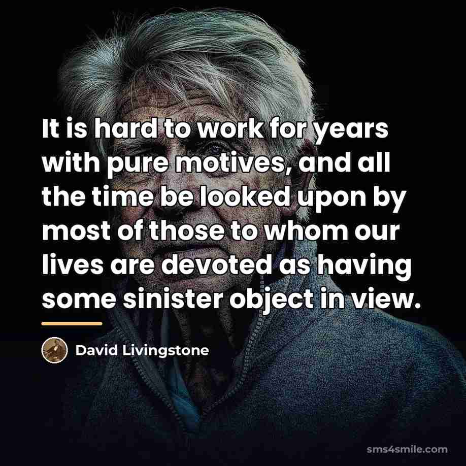 “It is hard to work for years with pure motives,…” quote by David Livingstone