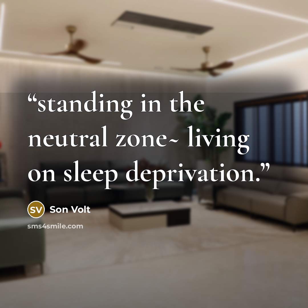 “standing in the neutral zone~ living on sleep deprivation.” quote by Son Volt