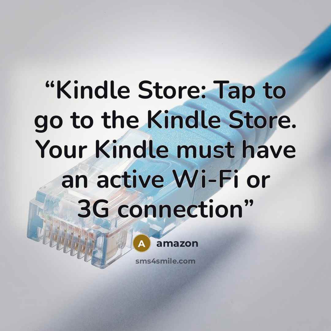 “Kindle Store: Tap to go to the Kindle Store. Your Kindle must have an active Wi-Fi or 3G connection” quote by Amazon