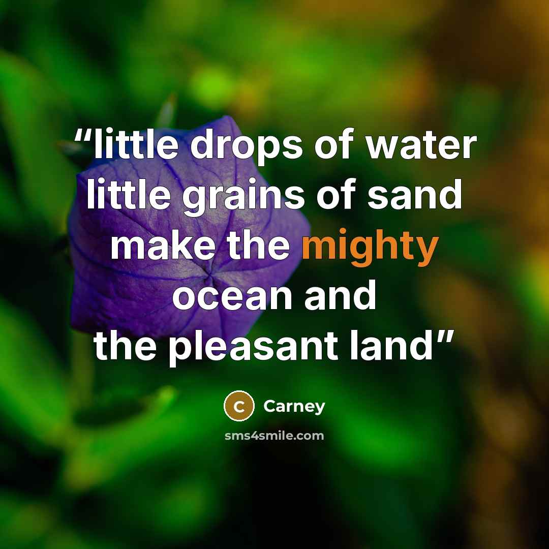 “little drops of water little grains of sand make the mighty ocean and the pleasant land” quote by Carney