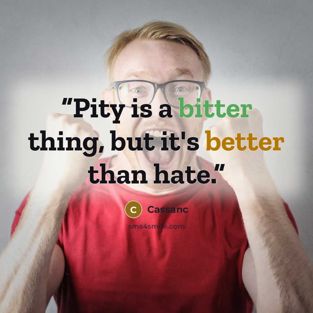 “Pity is a bitter thing, but it's better than hate.” quote by Cassanc