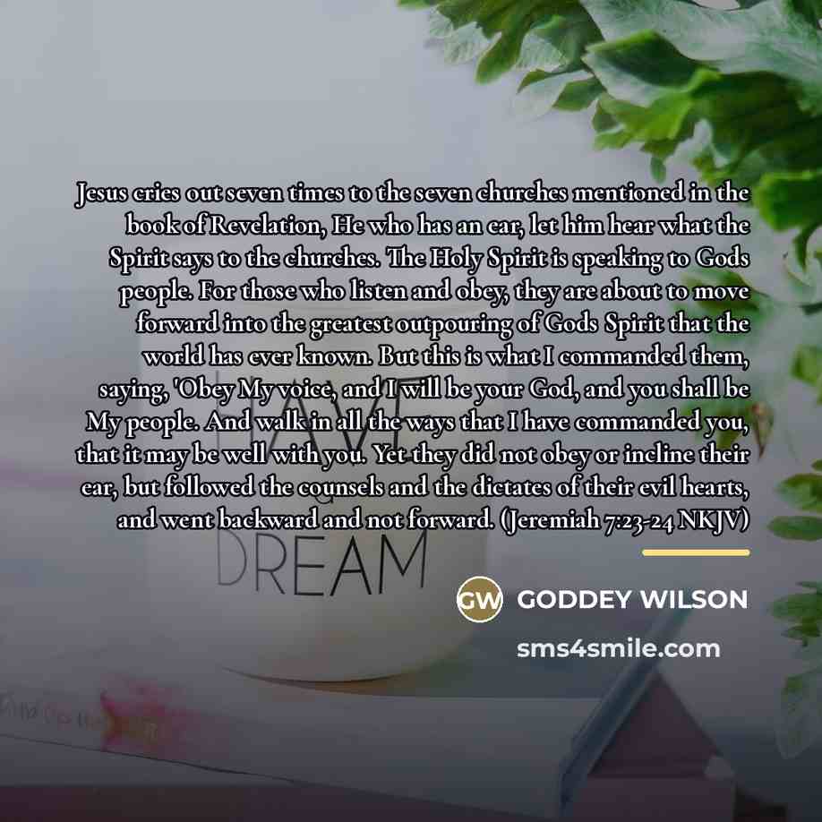 “Jesus cries out seven times to the seven churches mentioned…” quote by GODDEY WILSON
