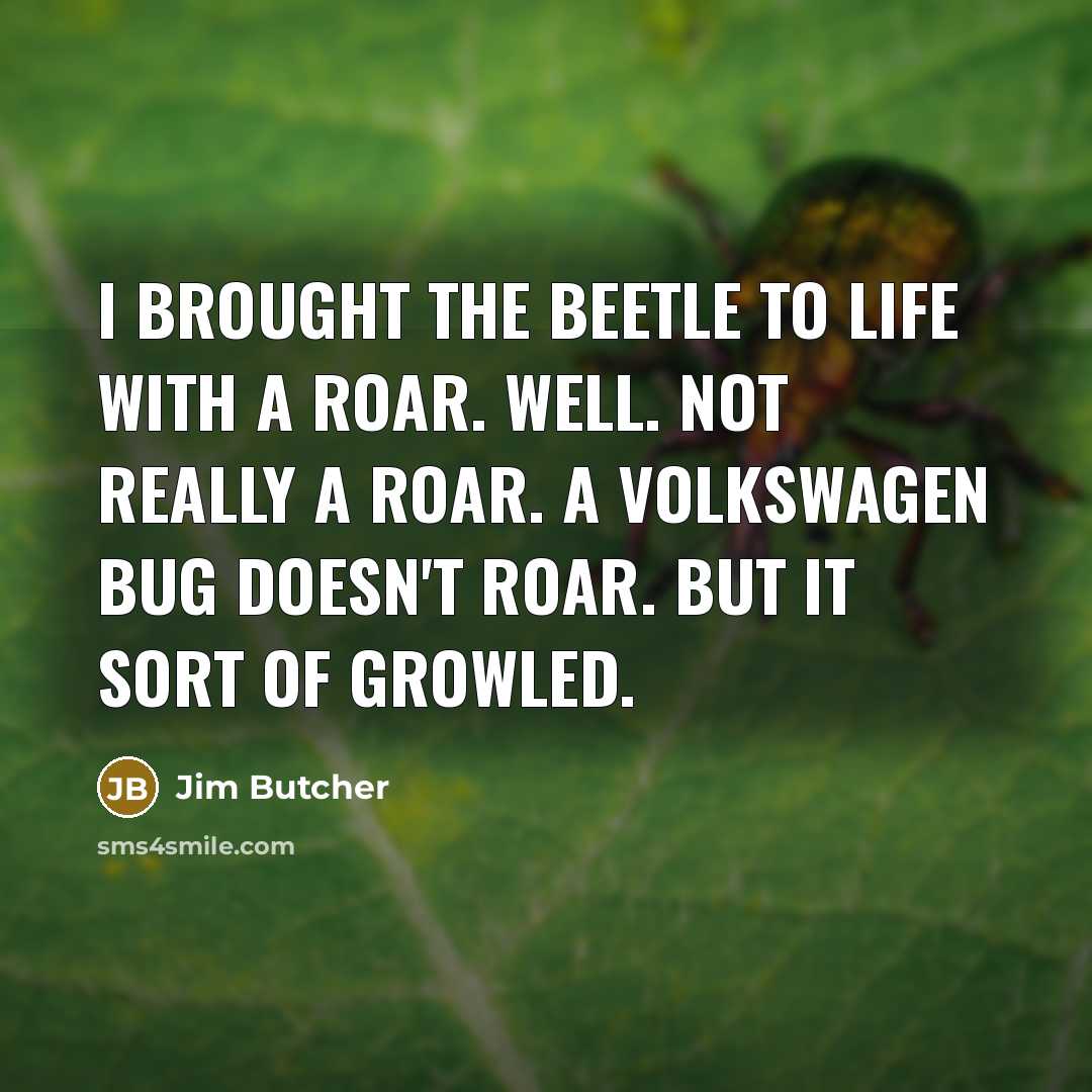 “I brought the Beetle to life with a roar. Well. Not really a roar. A Volkswagen Bug doesn't roar. But it sort of growled.” quote by Jim Butcher