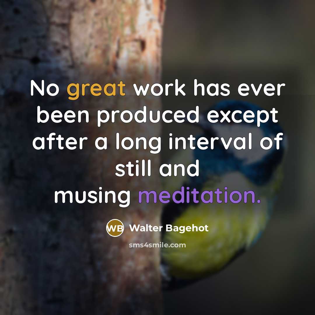 “No great work has ever been produced except after a long interval of still and musing meditation.” quote by Walter Bagehot