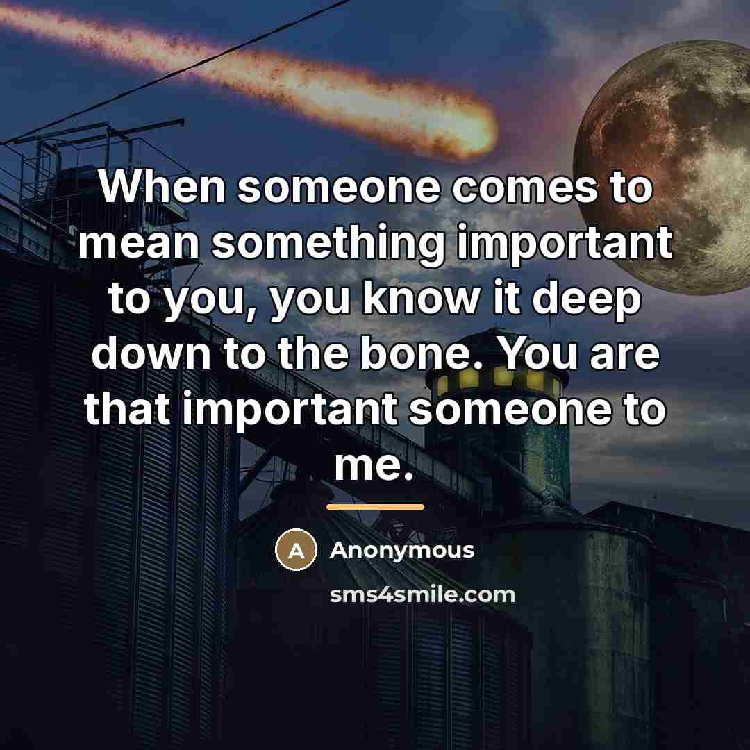 “When someone comes to mean something important to you, you…” quote by Anonymous