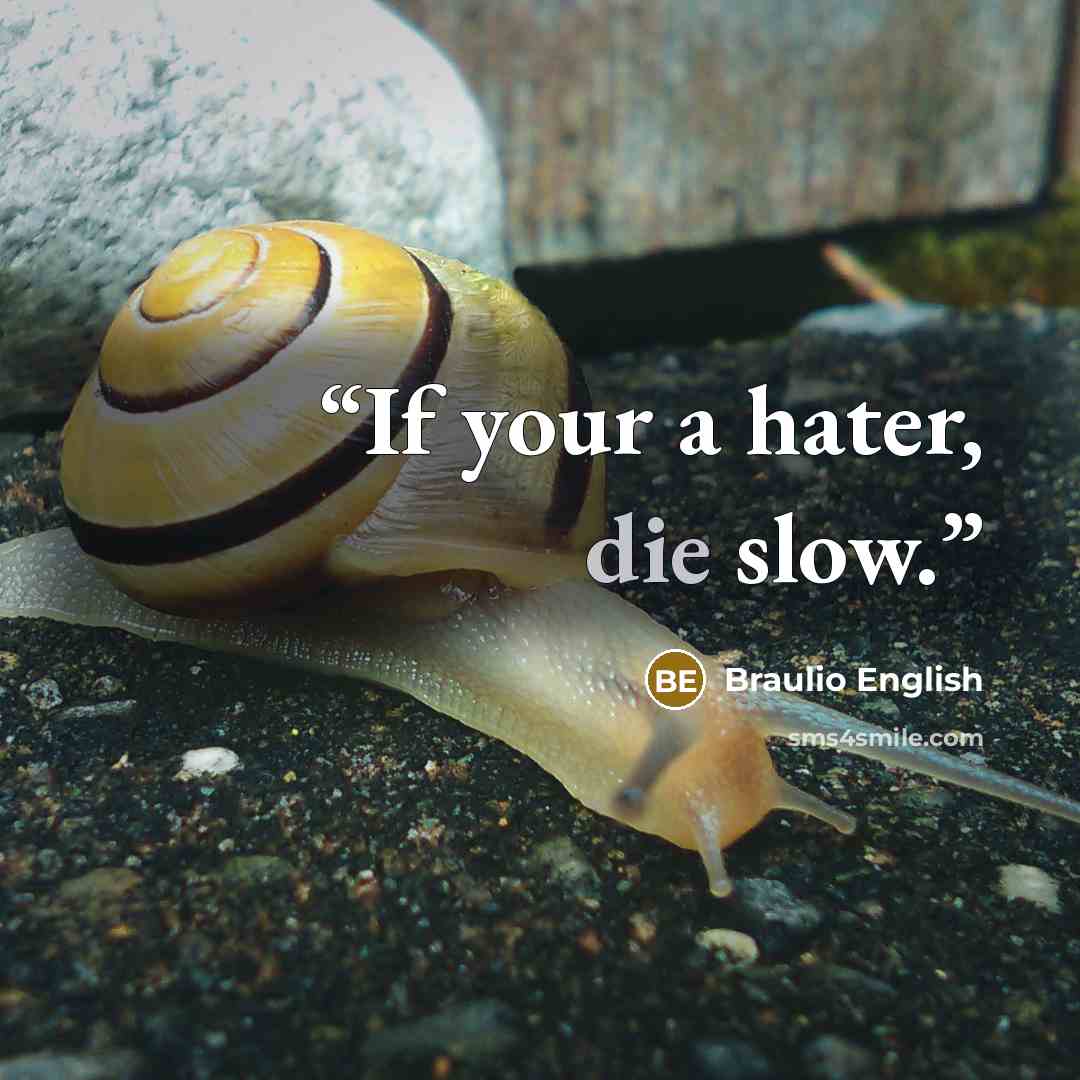 “If your a hater, die slow.” quote by Braulio English