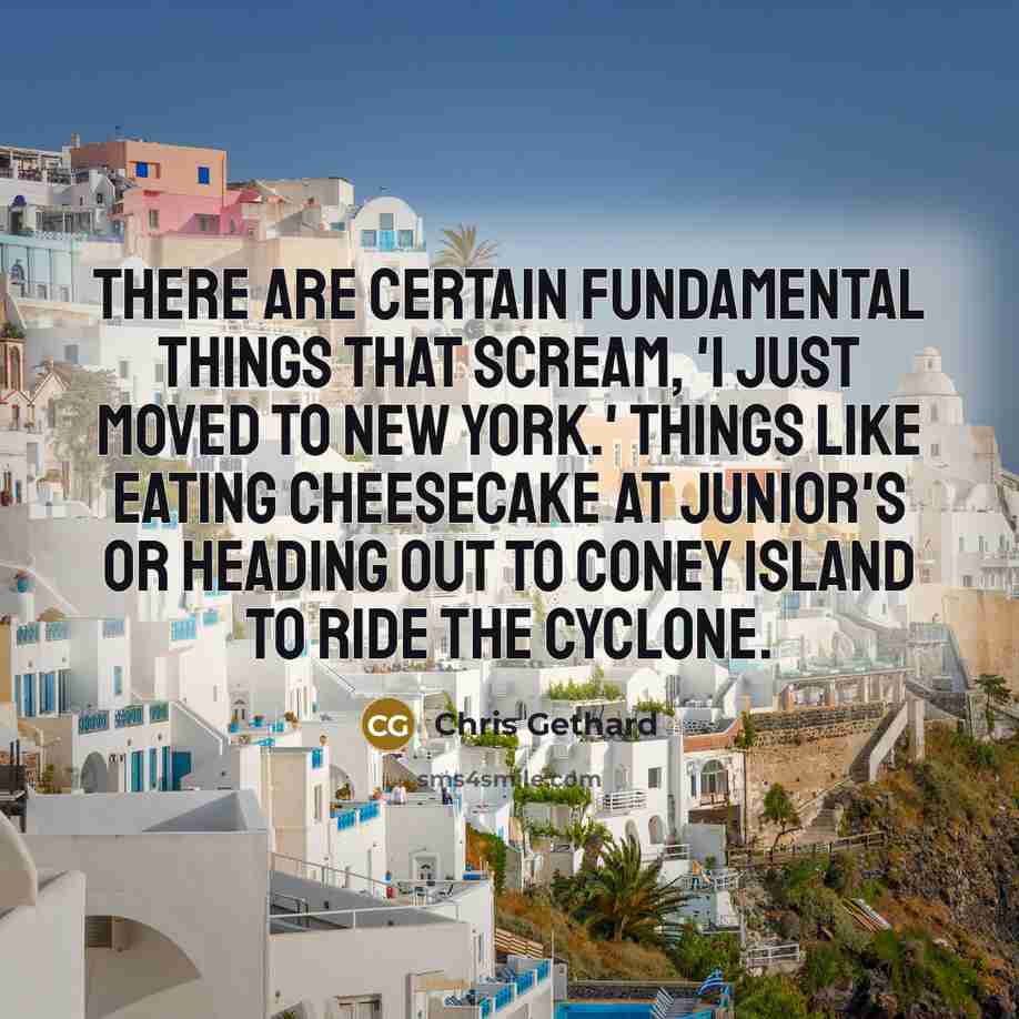 “There are certain fundamental things that scream, 'I just moved to New York.' Things like eating cheesecake at Junior's or heading out to Coney Island to ride the Cyclone.” quote by Chris Gethard