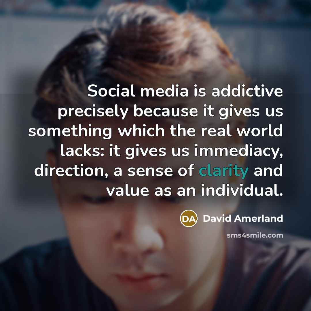 “Social media is addictive precisely because it gives us something…” quote by David Amerland