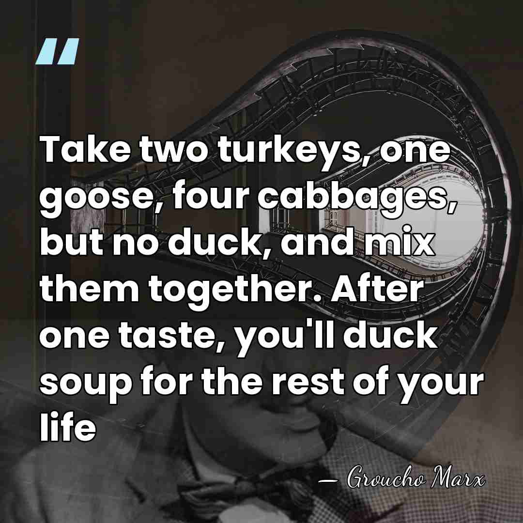 Take two turkeys, one goose, four cabbages, but no duck, and mix&hellip; - Groucho Marx
