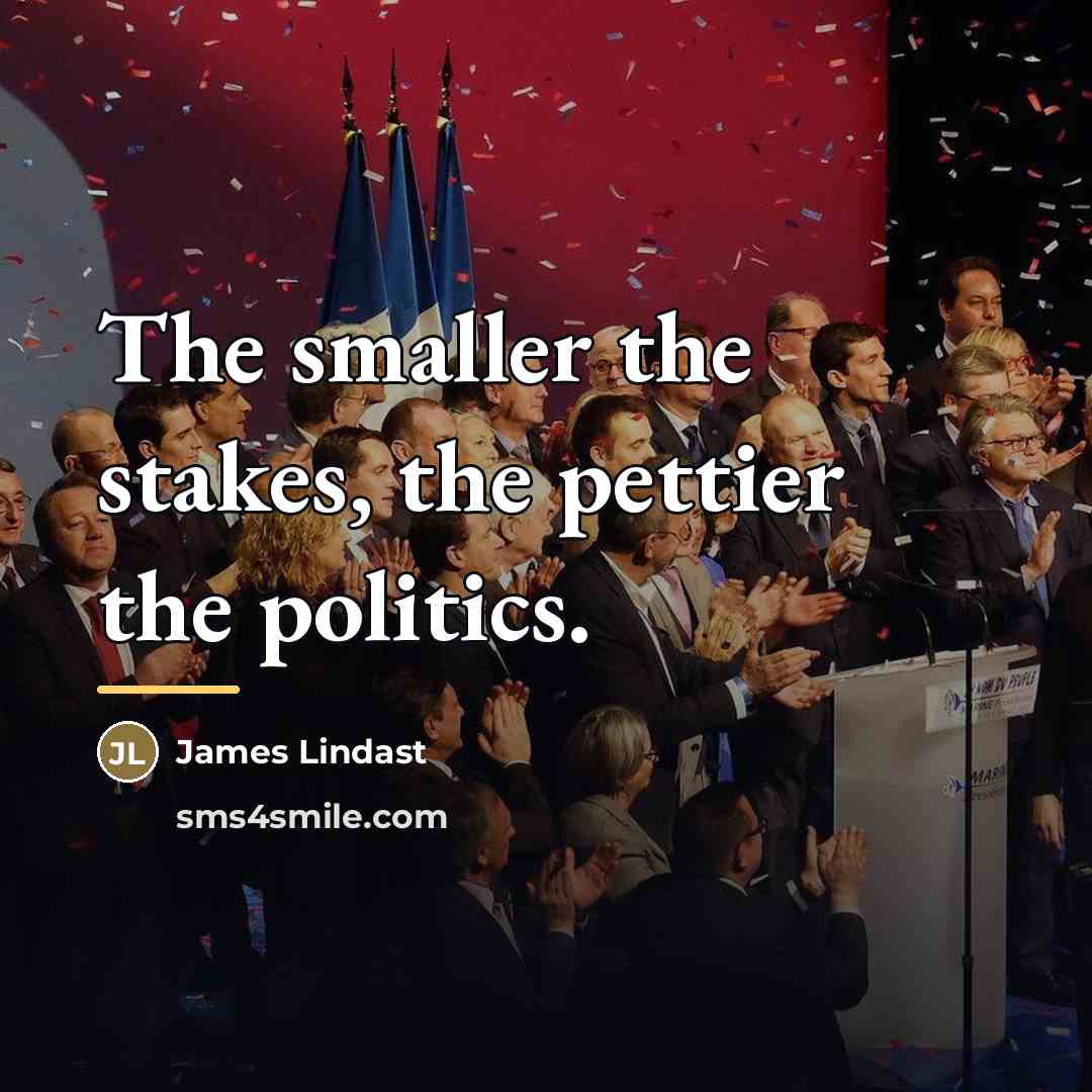 “The smaller the stakes, the pettier the politics.…” quote by James Lindast