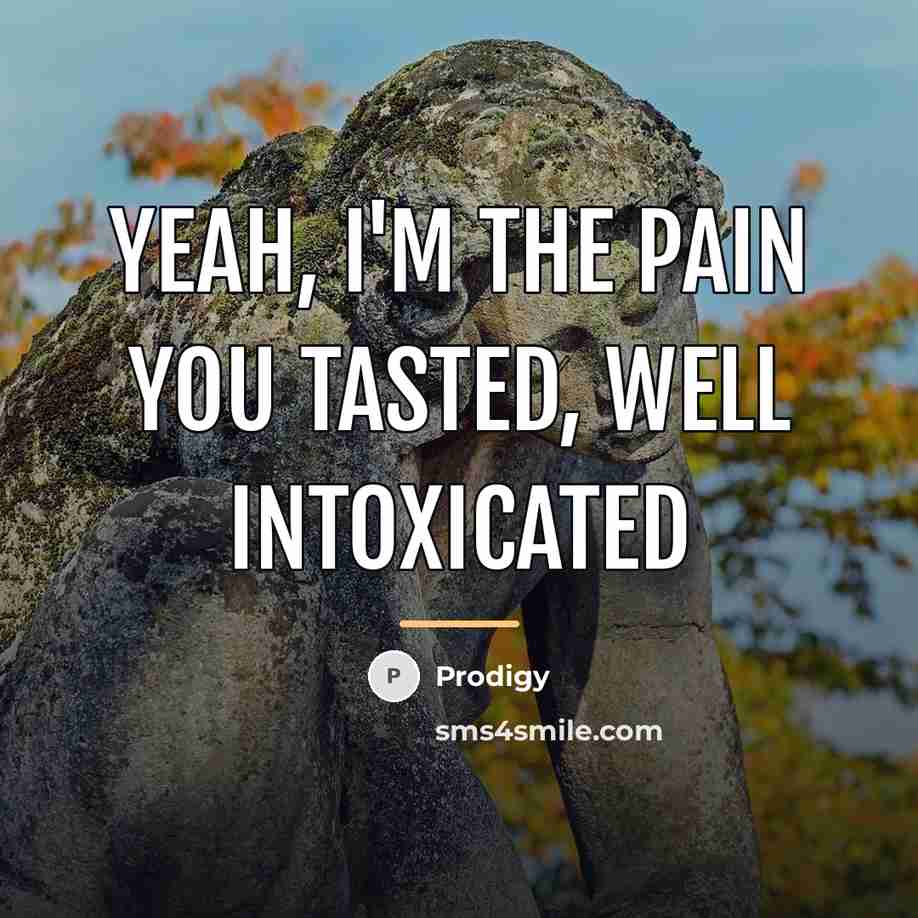 “Yeah, I'm the pain you tasted, well intoxicated…” quote by Prodigy