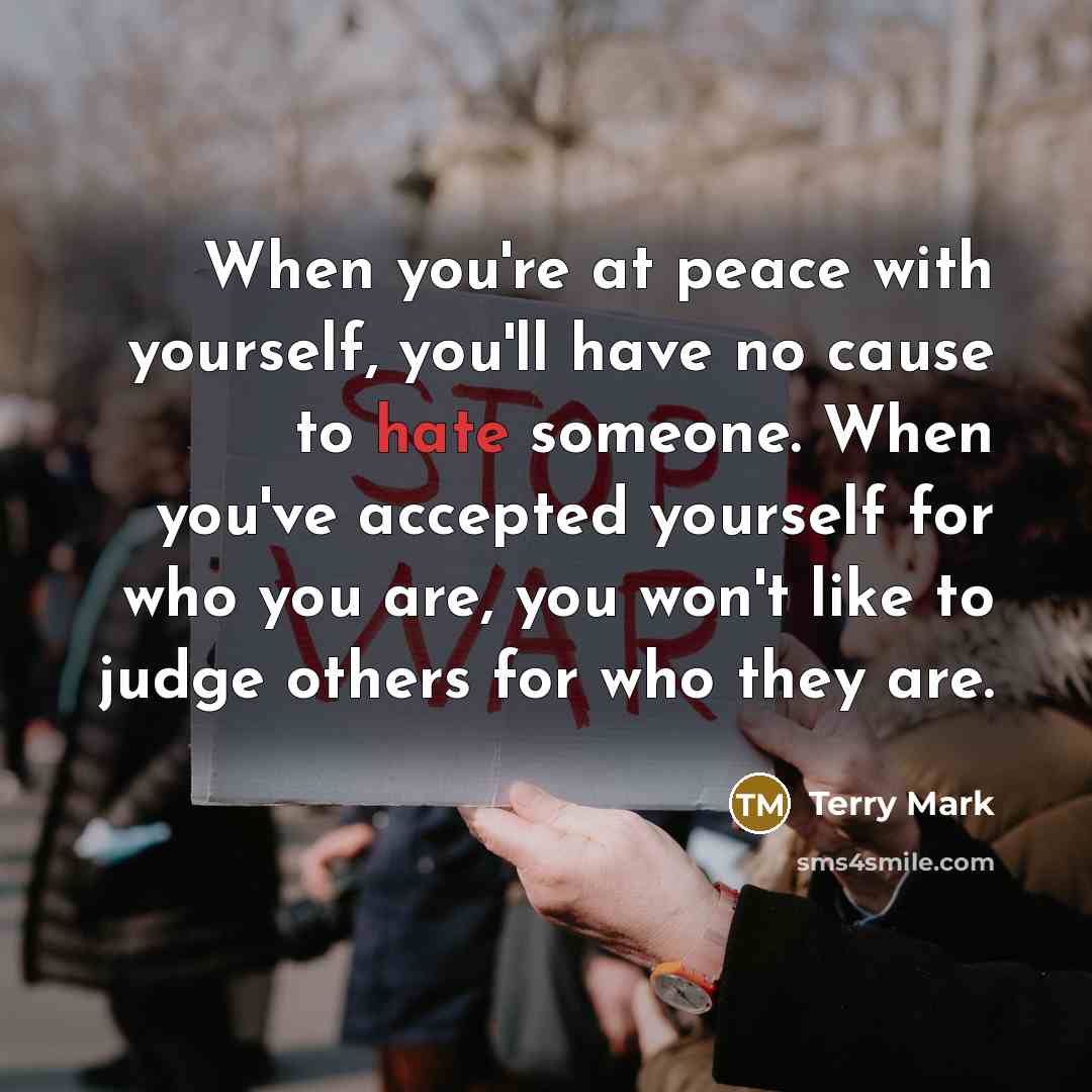 “When you're at peace with yourself, you'll have no cause…” quote by Terry Mark