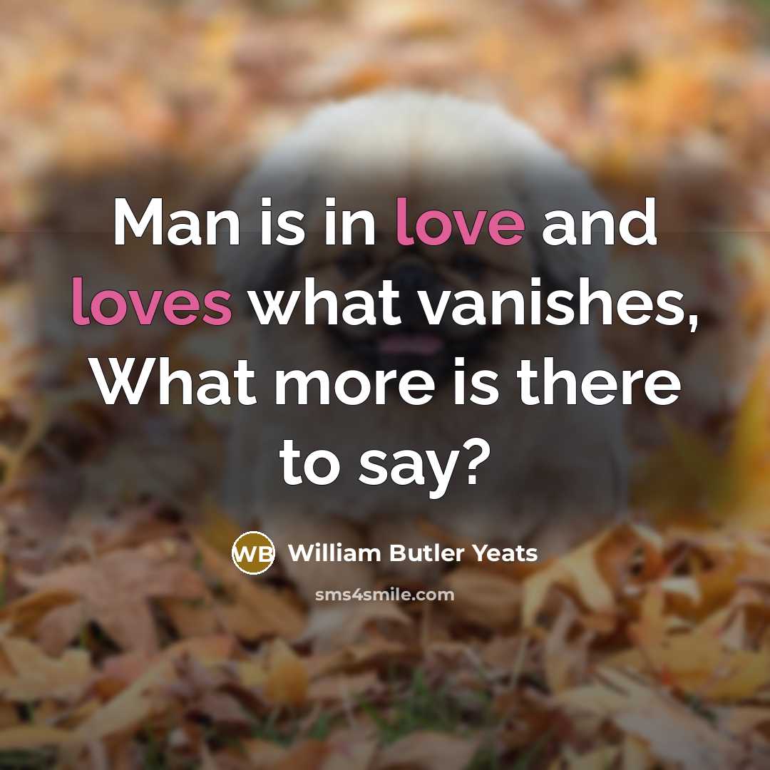 “Man is in love and loves what vanishes, What more…” quote by William Butler Yeats