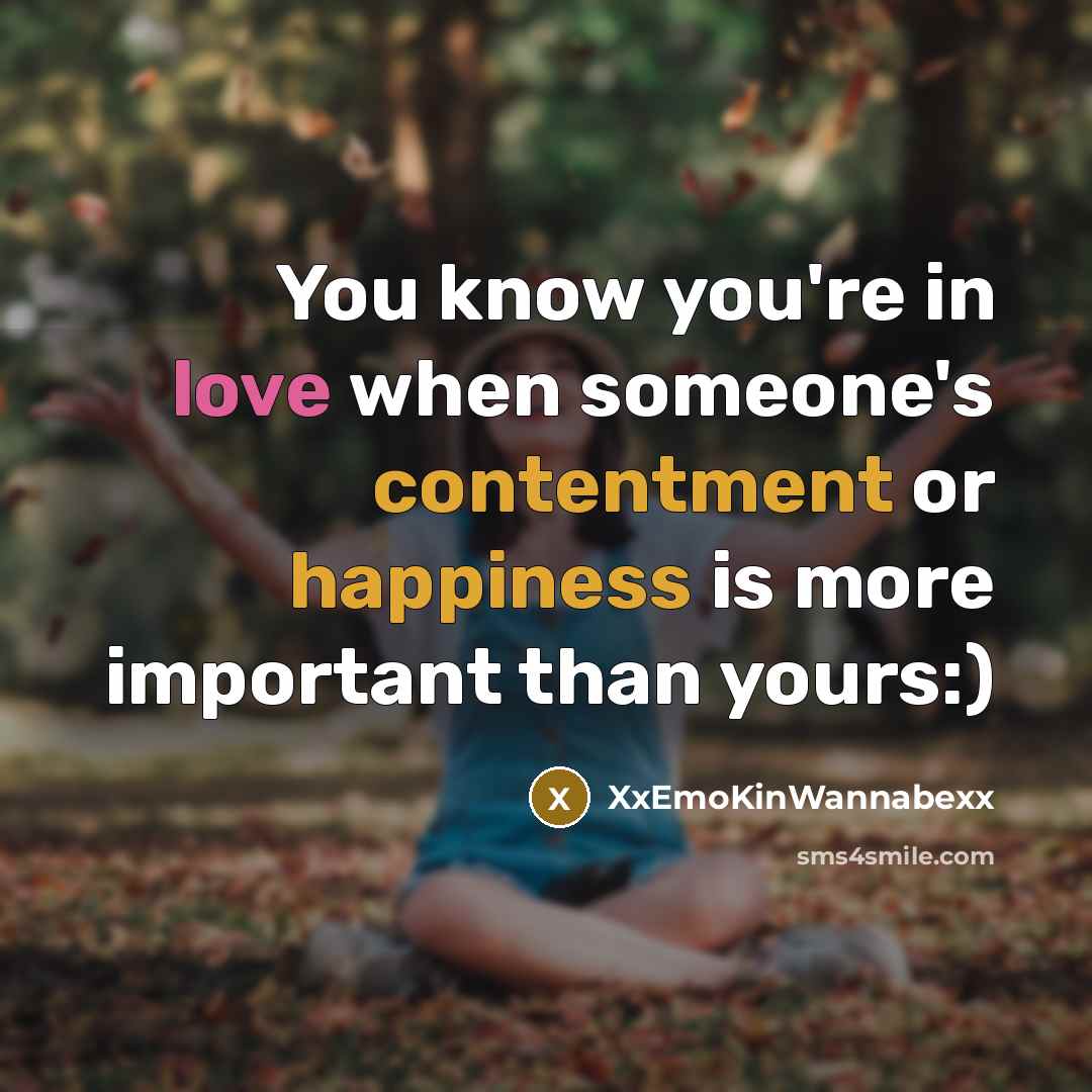 “You know you're in love when someone's contentment or happiness…” quote by XxEmoKinWannabexx