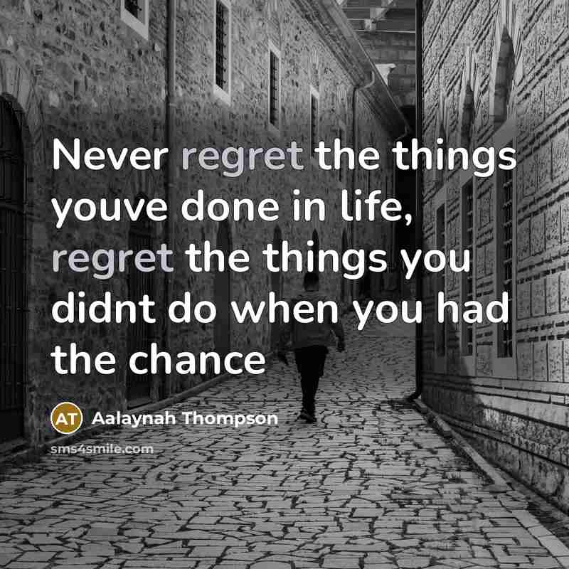 “Never regret the things youve done in life, regret the…” quote by Aalaynah Thompson