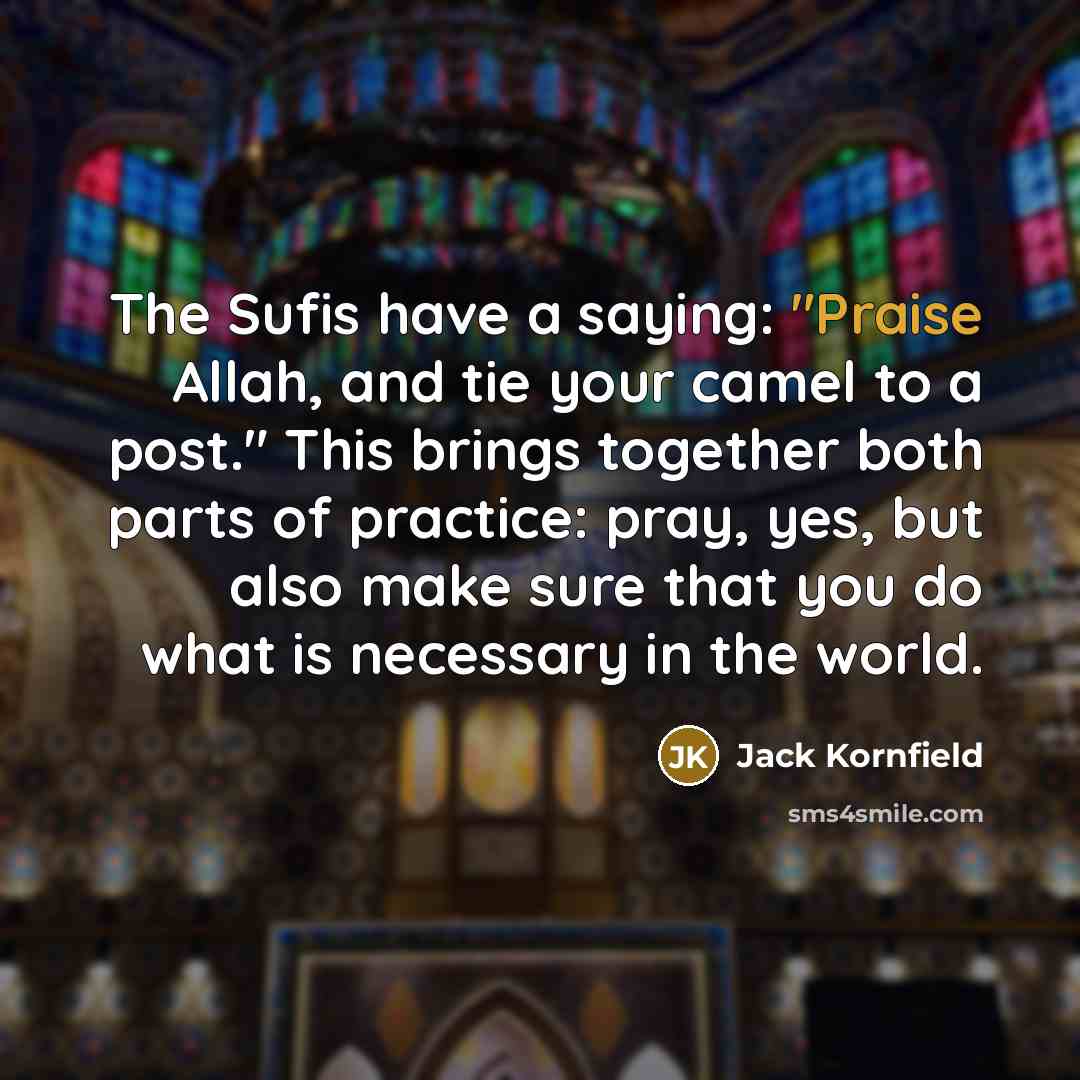 “The Sufis have a saying: "Praise Allah, and tie your…” quote by Jack Kornfield