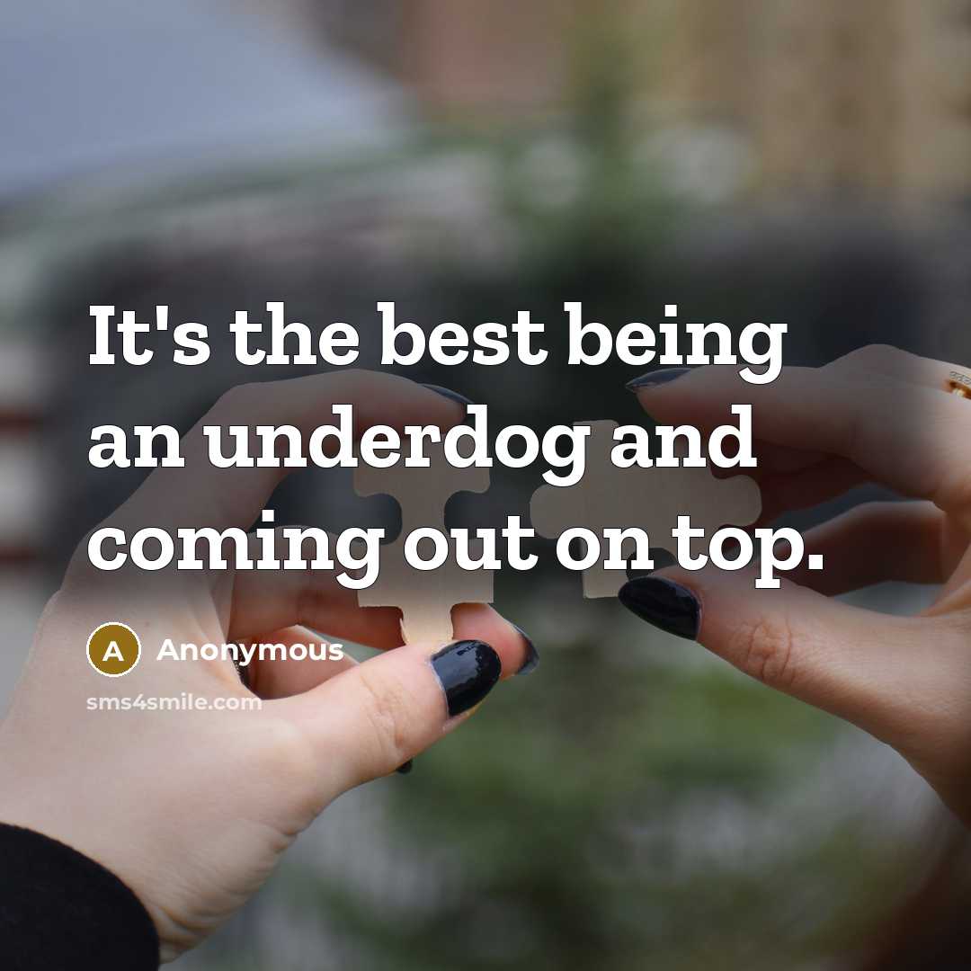 “It's the best being an underdog and coming out on top.” quote by Anonymous