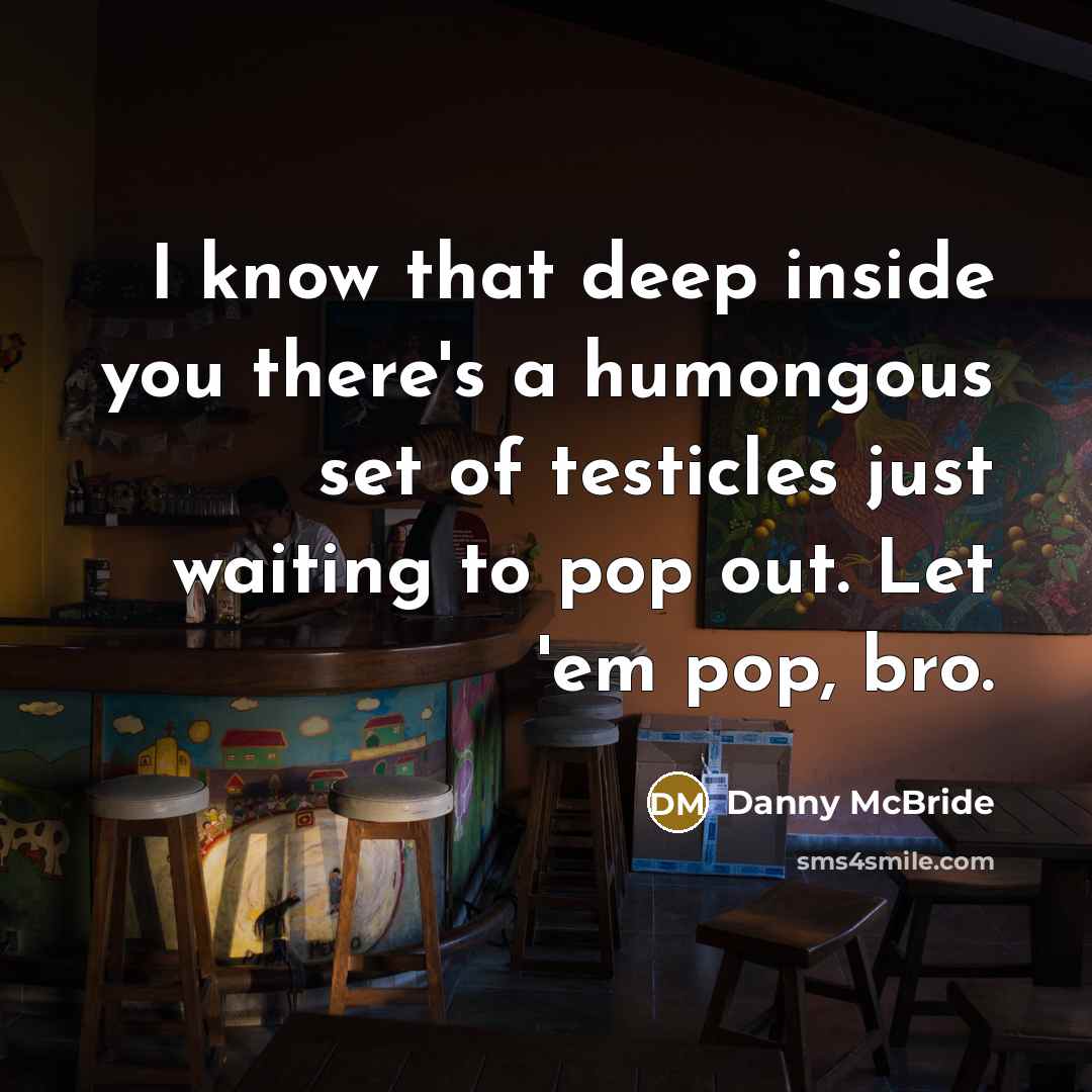 “I know that deep inside you there's a humongous set of testicles just waiting to pop out. Let 'em pop, bro.” quote by Danny Mcbride