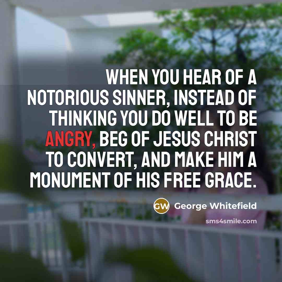 “When you hear of a notorious sinner, instead of thinking…” quote by George Whitefield