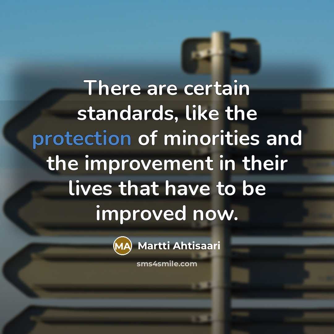 “There are certain standards, like the protection of minorities and…” quote by Martti Ahtisaari