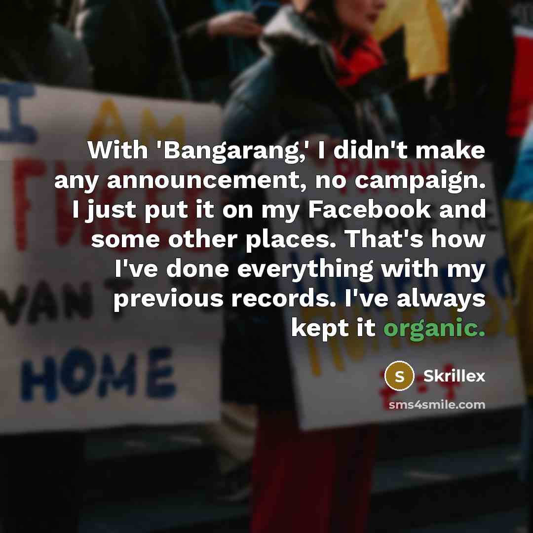 “With 'Bangarang,' I didn't make any announcement, no campaign. I just put it on my Facebook and some other places. That's how I've done everything with my previous records. I've always kept it organic.” quote by Skrillex