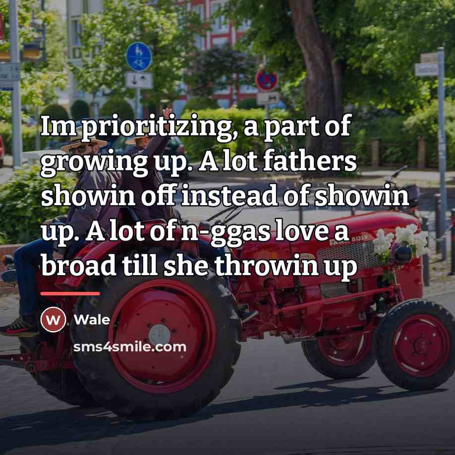 “Im prioritizing, a part of growing up. A lot fathers…” quote by Wale