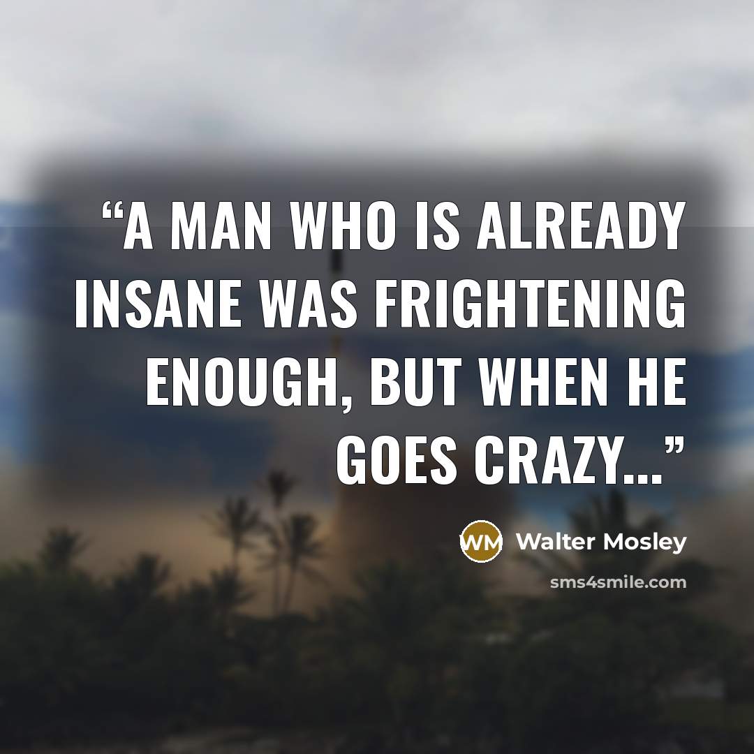 “A man who is already insane was frightening enough, but when he goes crazy...” quote by Walter Mosley