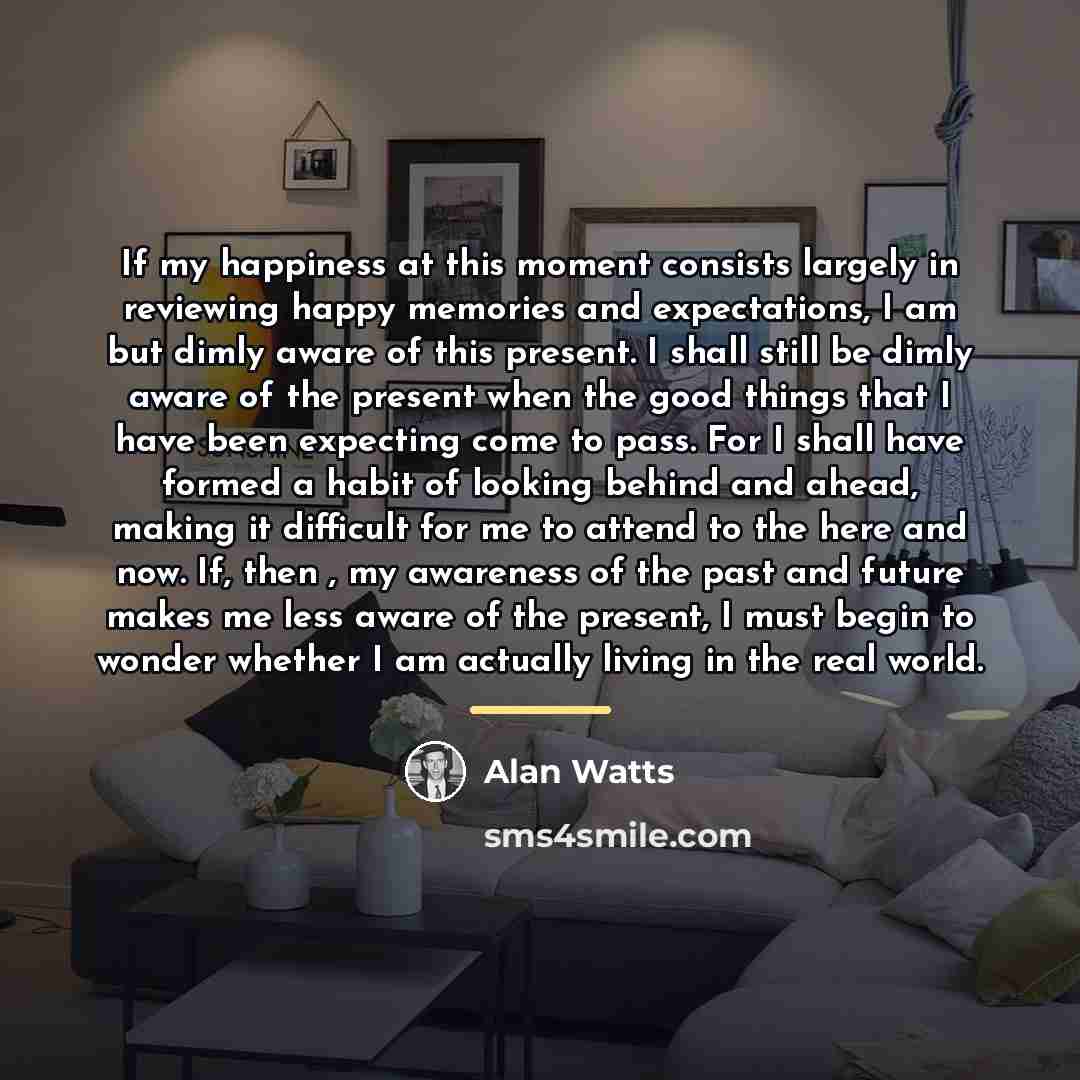 “If my happiness at this moment consists largely in reviewing…” quote by Alan Watts