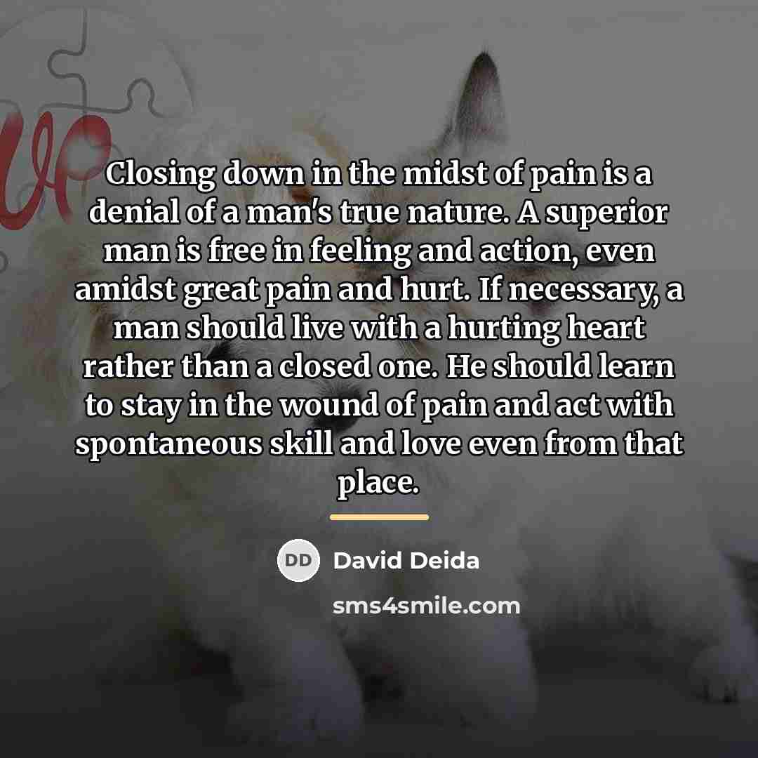“Closing down in the midst of pain is a denial…” quote by David Deida