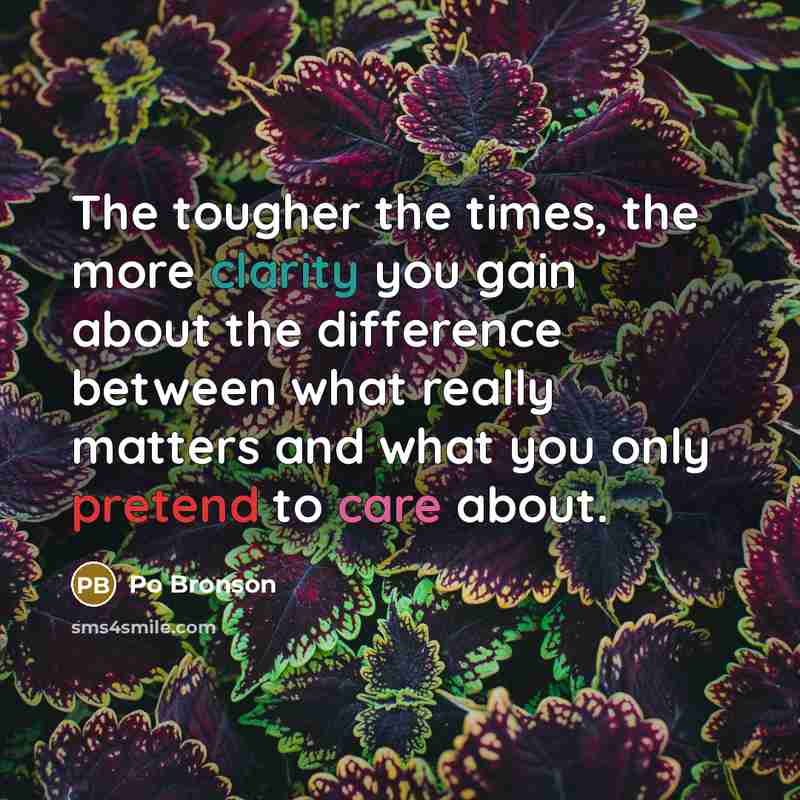 “The tougher the times, the more clarity you gain about…” quote by Po Bronson