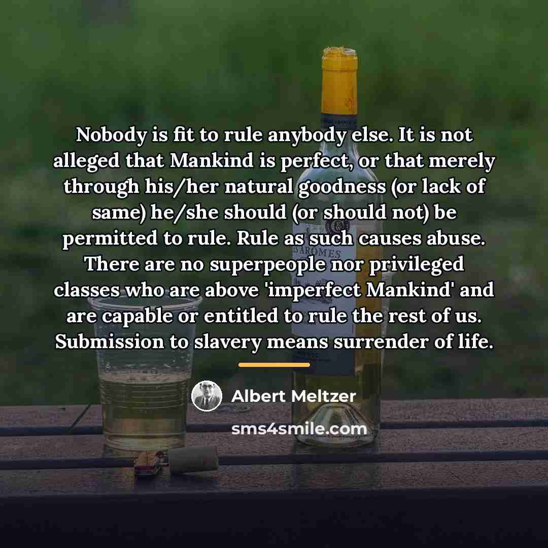 “Nobody is fit to rule anybody else. It is not…” quote by Albert Meltzer