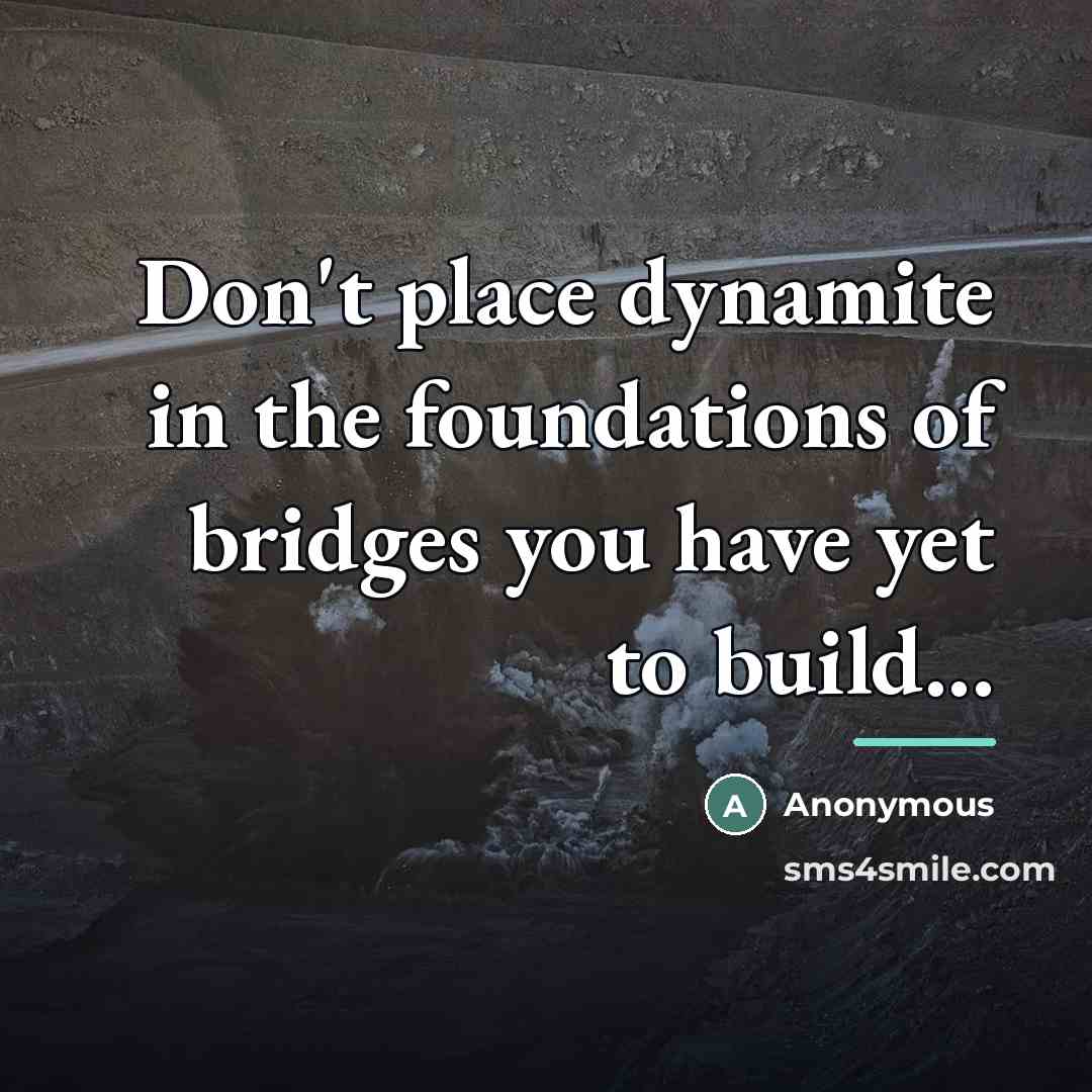 “Don't place dynamite in the foundations of bridges you have…” quote by Anonymous